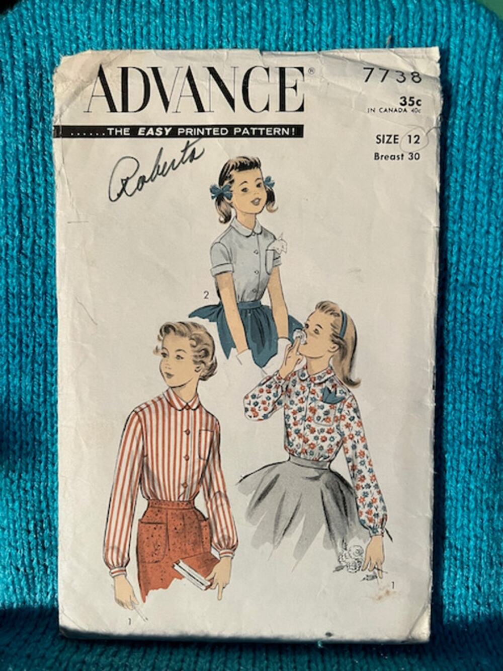 Advance 7738 girls button down blouse 1950s